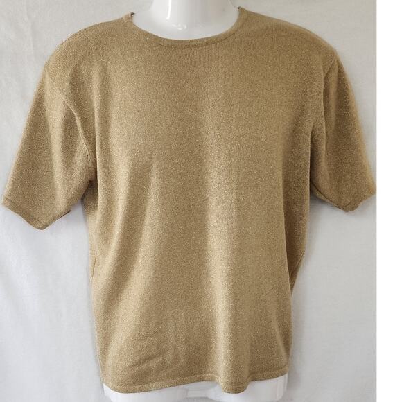 Casual Corner VTG Gold Metalic Sheen Dressy Blouse Women's Size Medium Glam Top - Picture 3 of 9